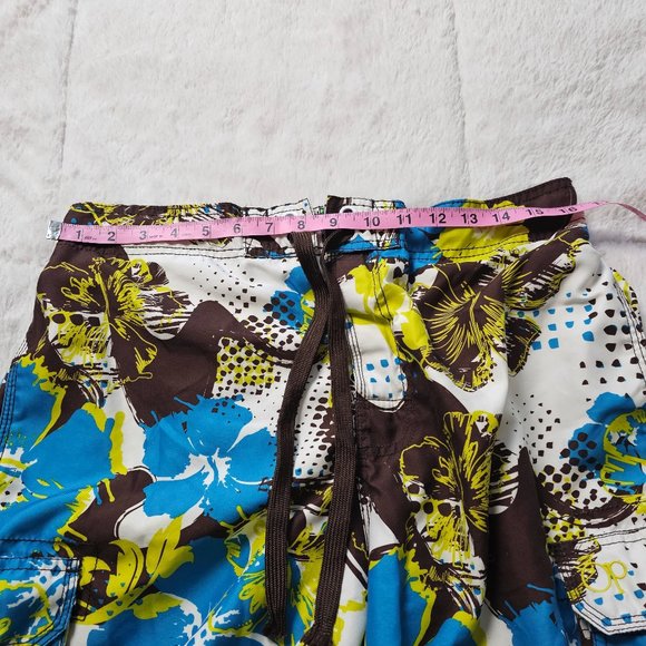 OP Cargo Swim Trunks Hawaiian Hibiscus Print Brown Blue Green M (32/34) - Picture 6 of 6